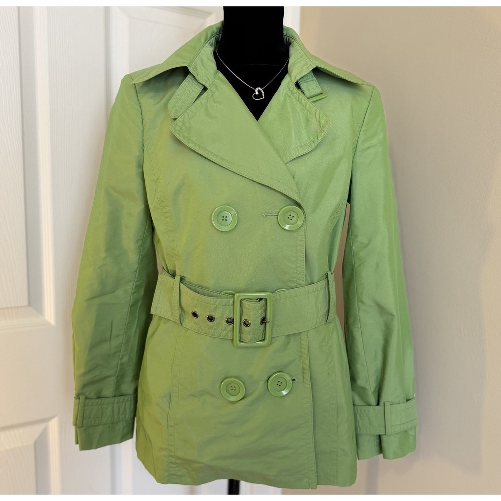 Style & Co Women's Green Rain Jacket Trench Coat Medium VTG Y2K Spring Preppy